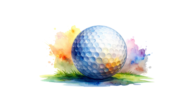 A single white golf ball on a tee in the green grass. - Powered by Adobe