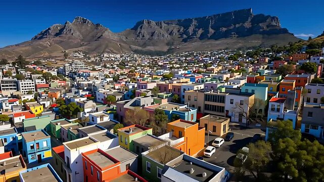 South africa cape town aerial view colorful houses bo kaap mountain landscape travel destination cityscape urban