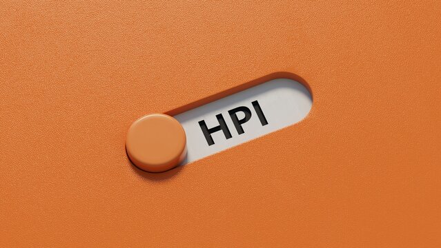 HPI the word is written on slide switch spelling.close up of slide switch spelling,Business Concept.3D rendering.