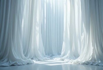 Soft flowing white translucent fabric panels illuminated by gentle natural light creating an