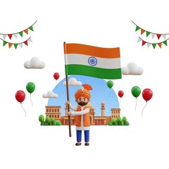 Fototapeta premium Indian Man Holding Flag, Independence Day Celebration, Republic Day, India Patriotism