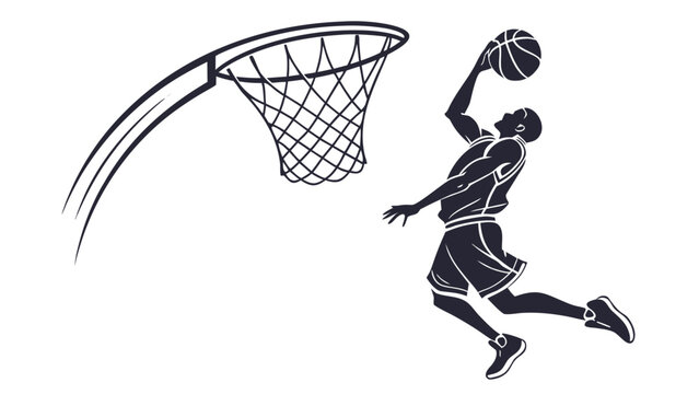 Silhouette of a basketball player dunking the ball into the net with great athleticism and skill shown created with generated ai