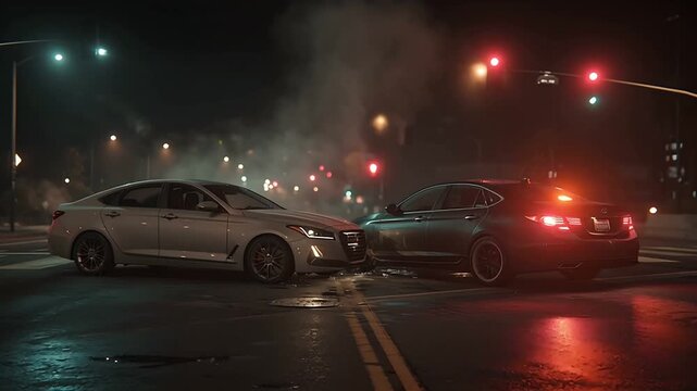 Car crash accident collision insurance damage repair auto accident night street traffic safety road