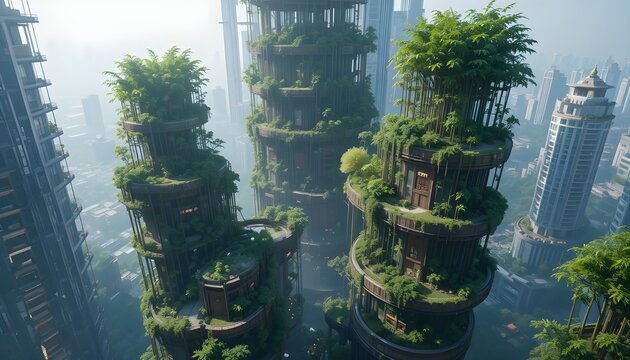 China 2095 Floating Gardens &mdash; skyscraper-top bamboo forests with robotic gardeners maintaining eco-energy flows.
