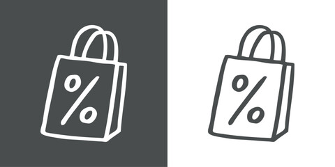Logo con bolsa de la compra de papel con símbolo tanto por ciento con líneas 