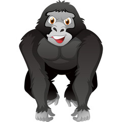 Cartoon Gorilla Character with Friendly Expression on Transparent Background Detailed Illustration of a Playful Primate with Black Fur and Gray Accents in a Dynamic Pose