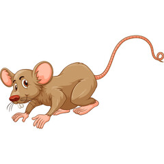 A Brown Mouse with Pink Ears and Paws Detailed Illustration on Transparent Background with Curled Tail