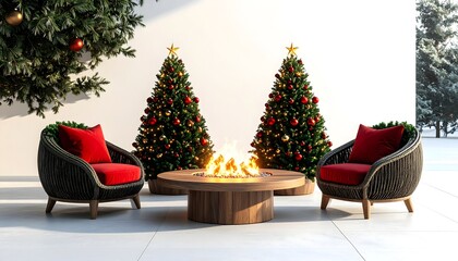 Christmas patio decor inspiration with elegant wooden furniture high resolution photo