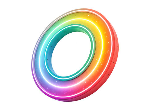 A vibrant circular neon light ring with a dark center displayed