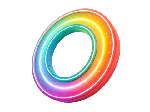 A vibrant circular neon light ring with a dark center displayed