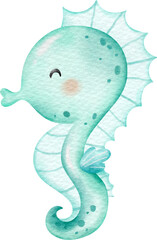 Watercolor cute seahorse
