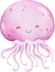 Watercolor cute jellyfish