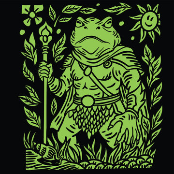 vector illustration of the frog king in green