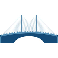 Modern suspension bridge illustration in blue tones with dotted lines depicting cable structure against a clean white background