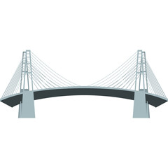 Modern suspension bridge structure in muted teal gray and white with delicate cables spanning a clear sky backdrop in a minimalist flat graphic design style