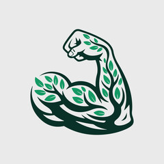 body builder's muscle with green leaves that shows power and energy