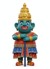 Naklejka premium Cartoon Hindu God Character, Vishnu Avatar, Vibrant Temple Guardian Figurine