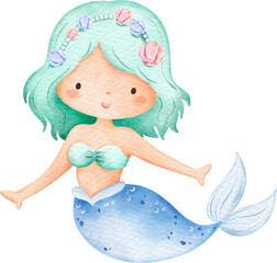 Watercolor Cute Mermaid