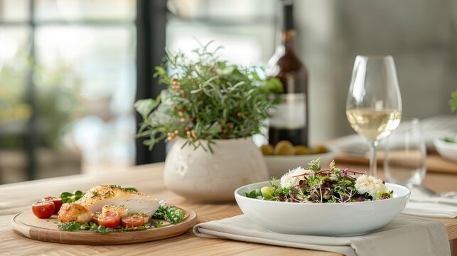 Elegant dining setup with gourmet smoked chicken and sophisticated garnishes.