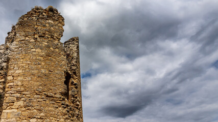 Ruined tower of Chateau de Roussillon in Lot, Occitanie, France