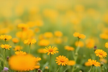Soft Focus Field of Orange and Yellow Wildflowers, Minimalist Blurred Texture