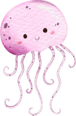 Watercolor cute jellyfish