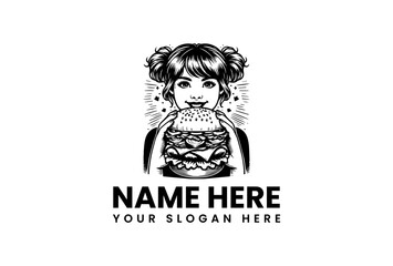 Delicious Delight Girl with Burger Logo for Restaurant or Food Brand