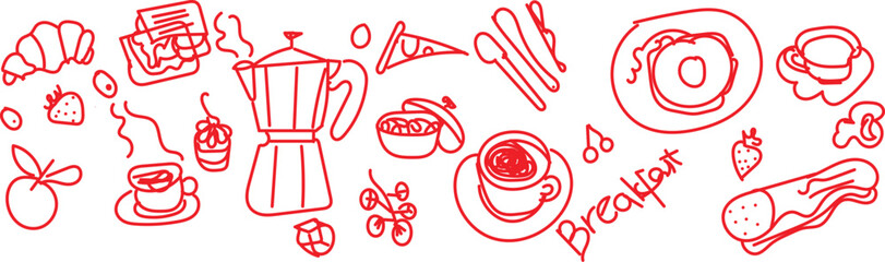 Cute kid scribble line flower, heart. rainbow background. Hand drawn doodle sketch childish element set. Flower, heart, cloud children draw style design elements background. Vector illustration