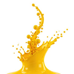 Yellow paint splash isolated on transparent background, creating dynamic movement
