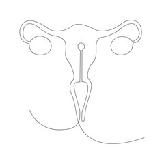 Continuous one line art  drawing of female reproductive uterus and women's day vector illustration.