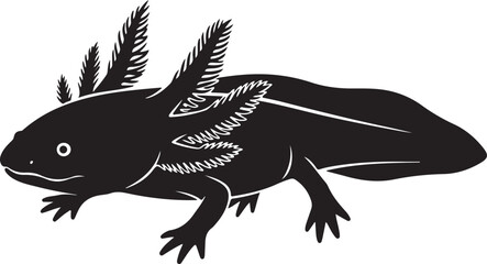 Axolotl Illustration Black Silhouette of Mexican Walking Fish Amphibian Vector