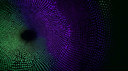 Dive into a stunning vibrant tunnel with mesmerizing neon green and purple dots, perfect for modern tech backgrounds and innovative designs