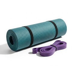 Sleeping mat rolled with purple strap camping hiking gear