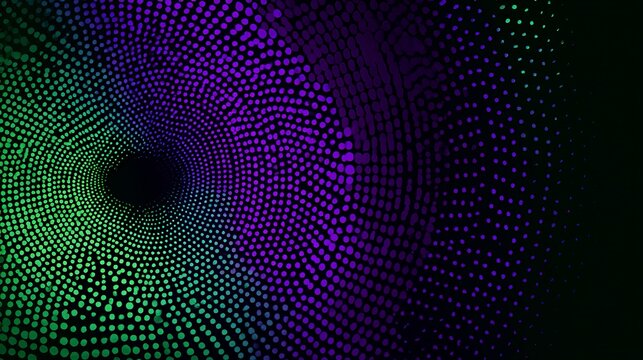 Dive into a stunning vibrant tunnel with mesmerizing neon green and purple dots, perfect for modern tech backgrounds and innovative designs - Powered by Adobe