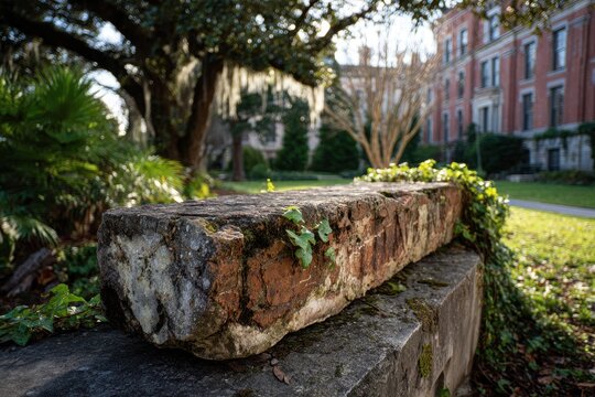 Blarney Stone Embedded in Historic Brick Wall on Tulane University Campus, New Orleans, LA - January 5, 2022