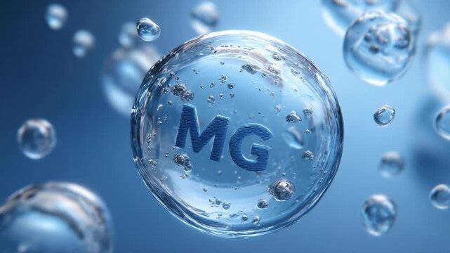 A large blue bubble with the letters MG inside, surrounded by smaller bubbles in a blue background.