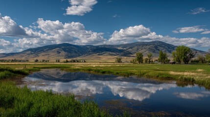 Obraz premium Breathtaking Landscape of Eastern Idaho Countryside with Serene Reflections and Majestic Mountains