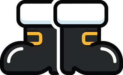 A pair of black Santa boots with white fur trim and golden buckles, depicted in a cartoon style.