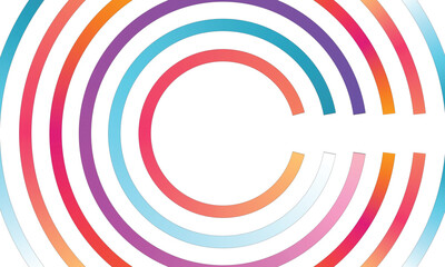 Abstract Gradient Circle Lines. Colorful Round Wave Pattern Design. Fun Party Loop Shapes on White Background. Modern Motion Ring Graphics.