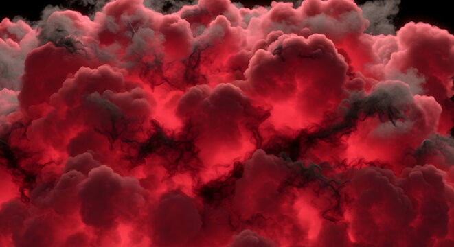 Fiery Inferno of Clouds: A surreal spectacle of billowing red and black clouds filling the frame, creating a striking scene of intensity.