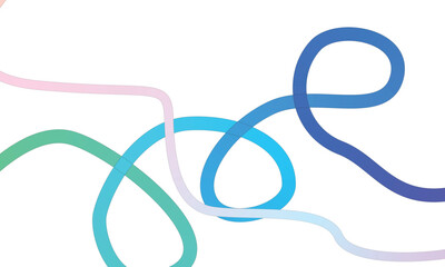 Colorful abstract background with smooth flowing curved lines in gradient shades of blue, cyan, green, and pink on a white backdrop.