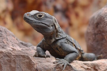 Fototapeta premium Common Chuckwalla (Sauromalus ater) Resting on Rocks in Natural Habitat, Showcasing Exotic Reptile Beauty in Mexico