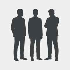 Three Male Silhouettes Standing Together People Vector Illustration