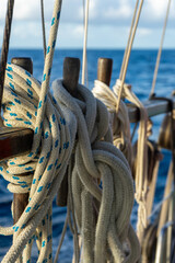 Tightly bound yacht ropes making sure of safety and security at sea, their precise knots ensuring stability
