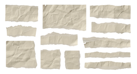 Collection of crumpled and torn paper scraps, offering a textured and aged aesthetic