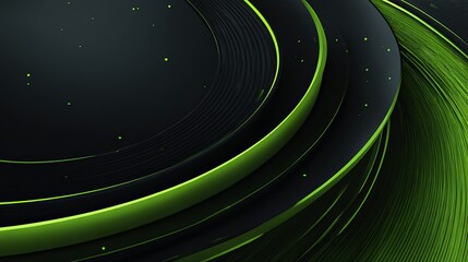 Dynamic abstract background with sleek, flowing black and vibrant neon green lines and subtle glowing particles creating a modern, futuristic digital art.