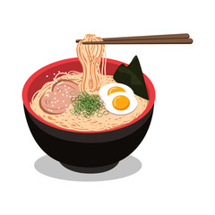 Ramen with Noodles Lifted by Chopsticks