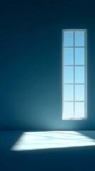 Natural light flows through a tall window in a spacious luxury room, illuminating a minimalist interior. The calm ambiance invites relaxation and creativity in a stylish setting