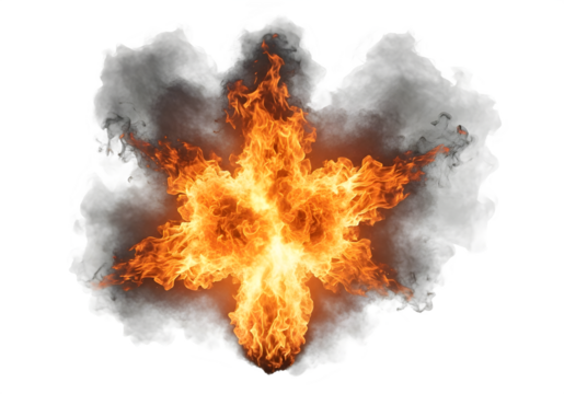 Fiery explosion amidst white smoke a dramatic and intense visual effect