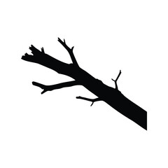 Silhouette of a Fallen Tree Branch with Broken Ends Against White Backdrop, dead thick branch silhouette vector illustration